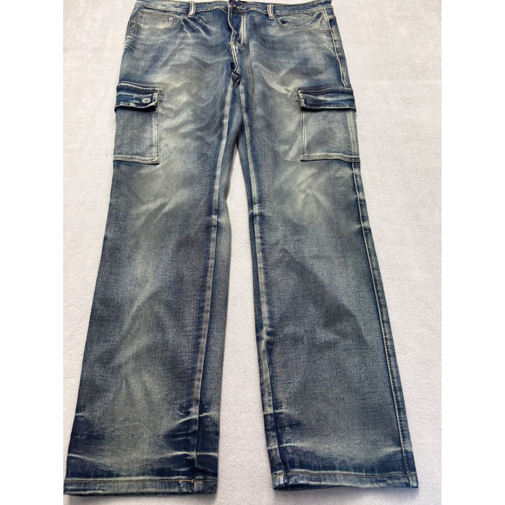 Valabasas Mens Cargo Denim Jeans Blue Faded Straight Leg Stretch Size 40